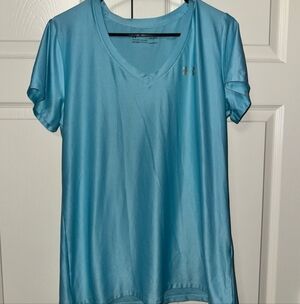 Under Armour Women's Teal-Blue V-Neck Short Sleeve Performance Tee Size LARGE